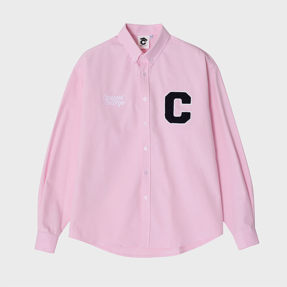 C Patch Unisex Pink Oxford Shirt