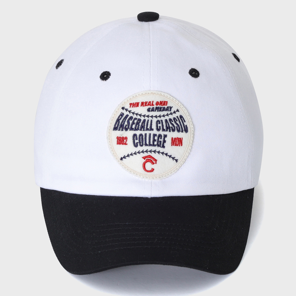Baseball Patch Cotton Ball Cap [White/Black]