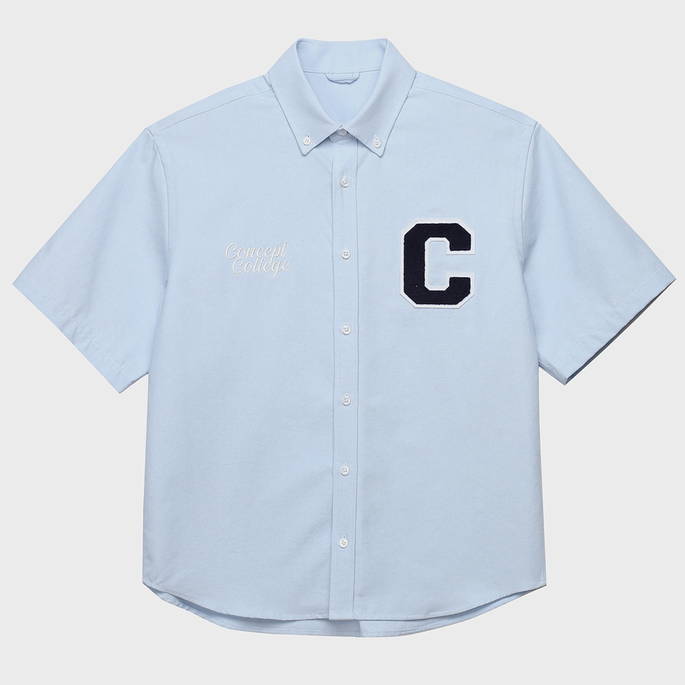 C Patch Short-Sleeved Sky blue Oxford Shirt