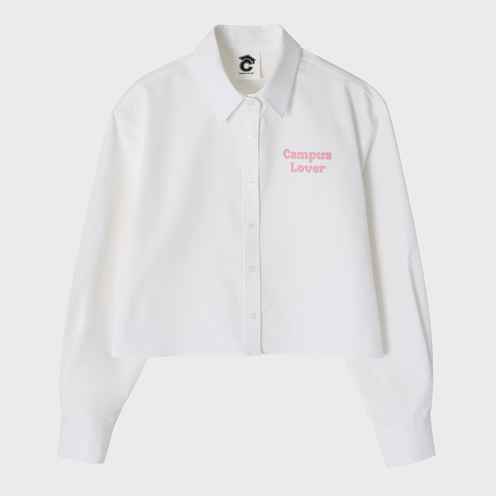 Campus Lover White Crop Shirt [For women]