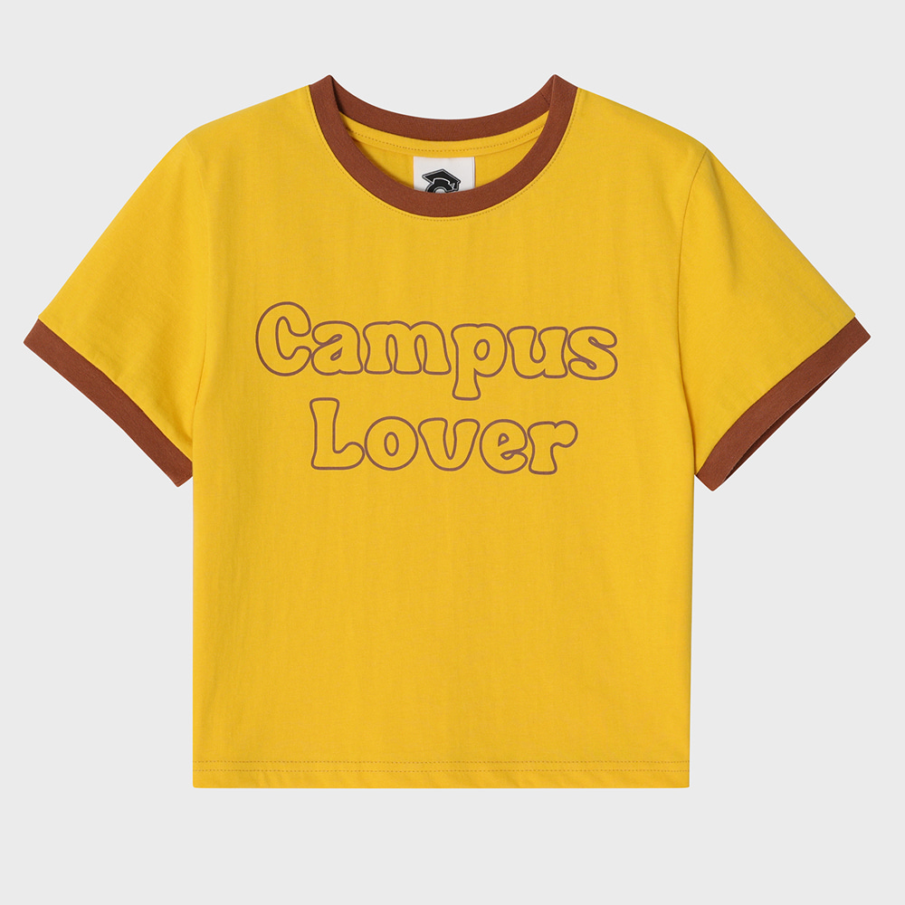 Campus Lover Vintage Yellow Crop Short-Sleeved Ringer T-Shirt [For Women]