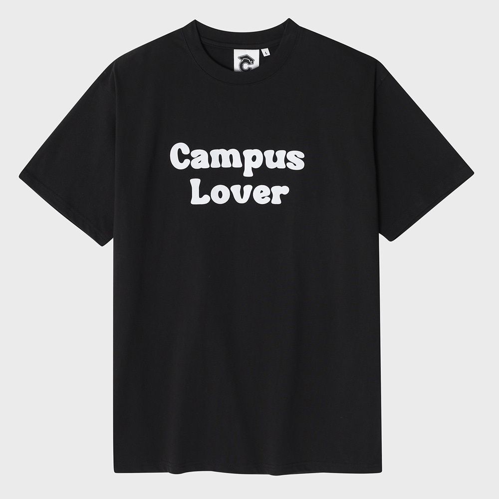 Embossing Campus lover Black Short-Sleeved T-Shirt [Unisex]