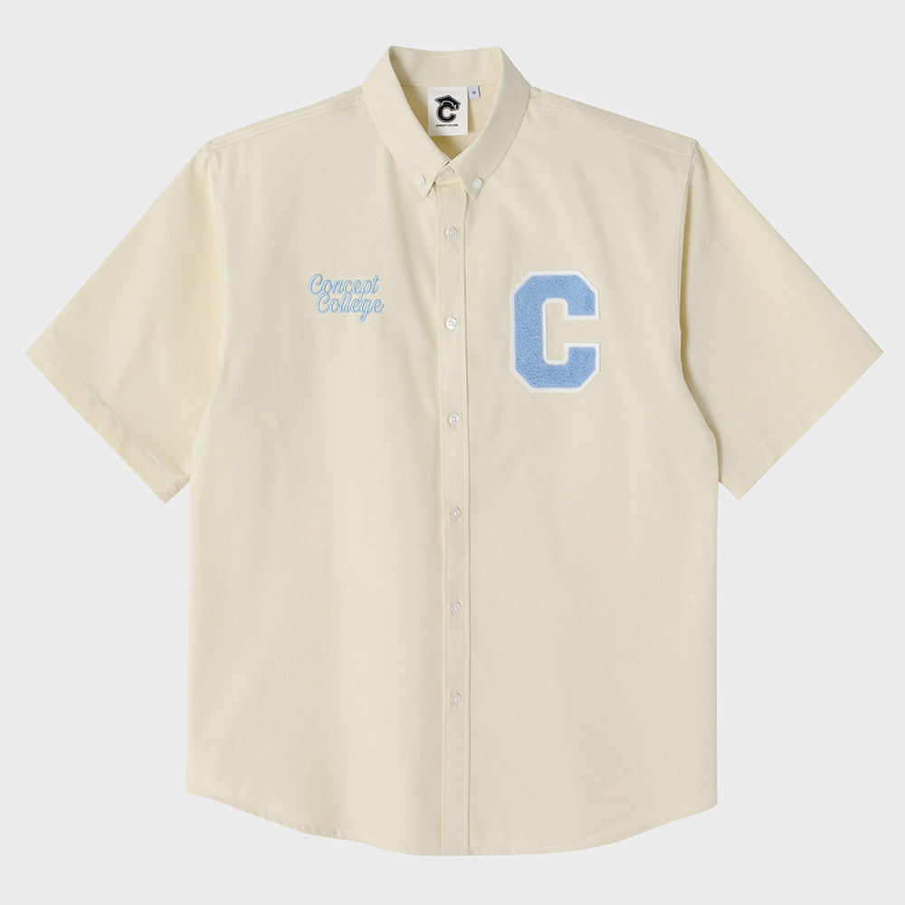 Sky blue C Patch Yellow Oxford short-sleeved Shirt [Unisex]