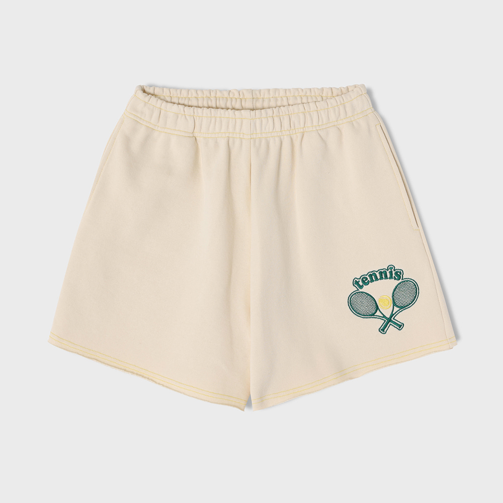 Tennis Ball Soft Cream Cropped Sweat Shorts  [For Women]