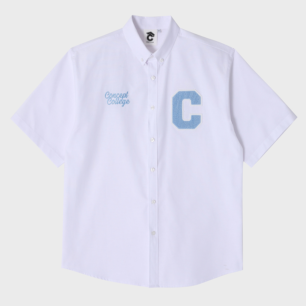 Sky blue C Patch White Oxford short-sleeved Shirt [Unisex]