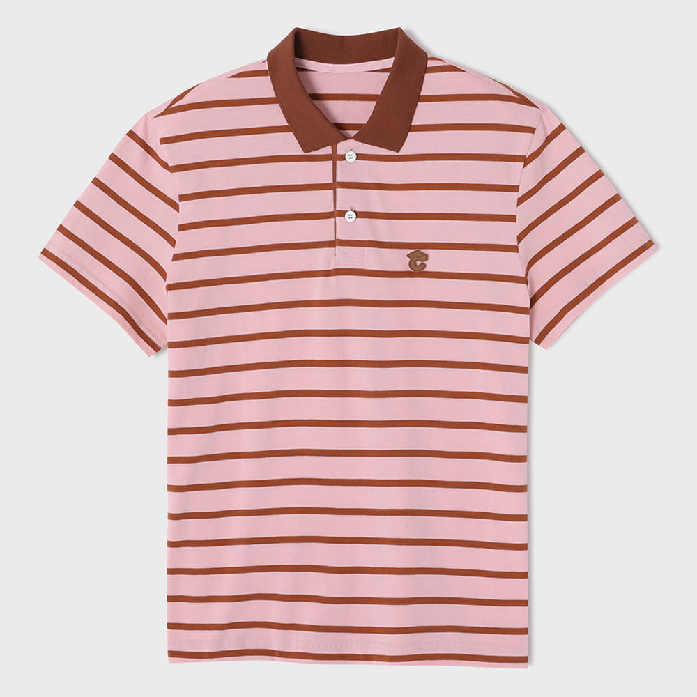 Brown Leather Academic Cap C Patch Pink Stripe Polo Short Sleeve Tee [Unisex]