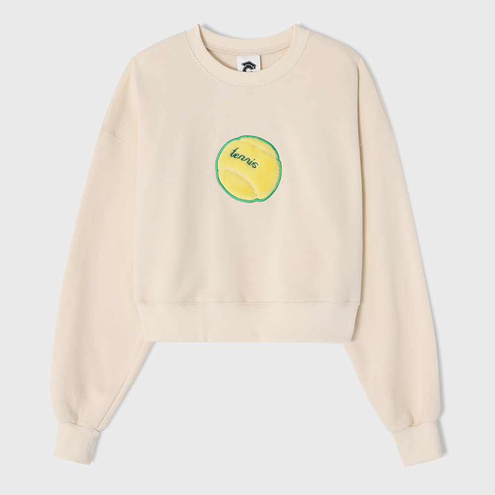 Tennis Ball Soft Cream Cropped Sweatshirt [For Women]